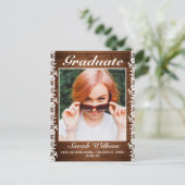 Aankondiging Afstuderen Rustic Wood & White Lace Briefkaart (Staand voorkant)
