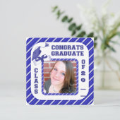 Aankondiging Afstuderen school, uitnodiging blauw (Staand voorkant)