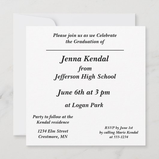 Aankondiging Afstuderen school, uitnodiging blauw (Achterkant)