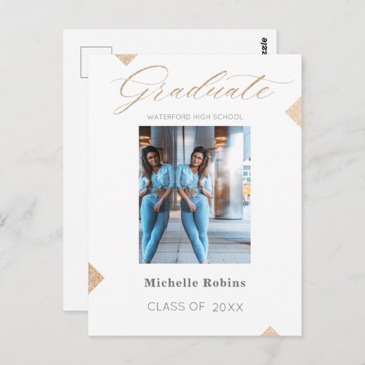 Aankondiging Afstuderen Trendy Script High School Briefkaart (Voorkant / Achterkant)