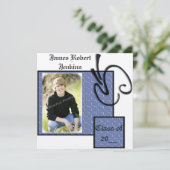 Aankondiging afstuderen, uitnodiging blauw (Staand voorkant)