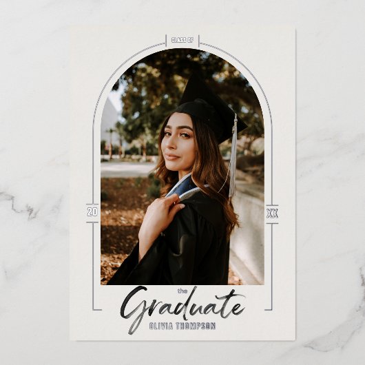 Aankondiging Afstuderen van Arch Silv Folie Uitnod (Voorkant)