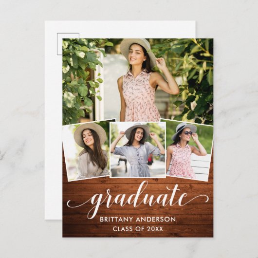 Aankondiging Afstuderen van modern 4-fotohout (Voorkant / Achterkant)