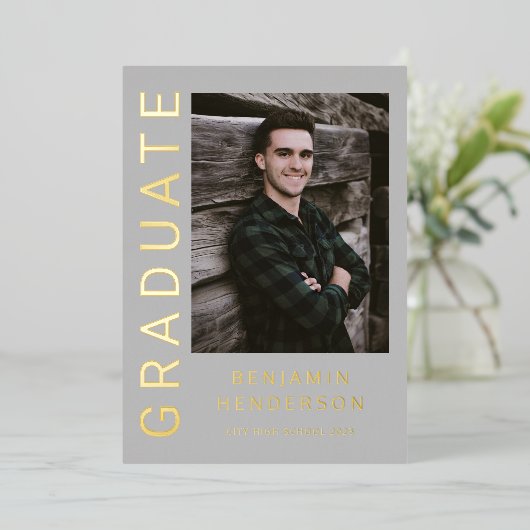 Aankondiging Afstuderen van Modern Boy Foto Gold F (Staand Voorkant)