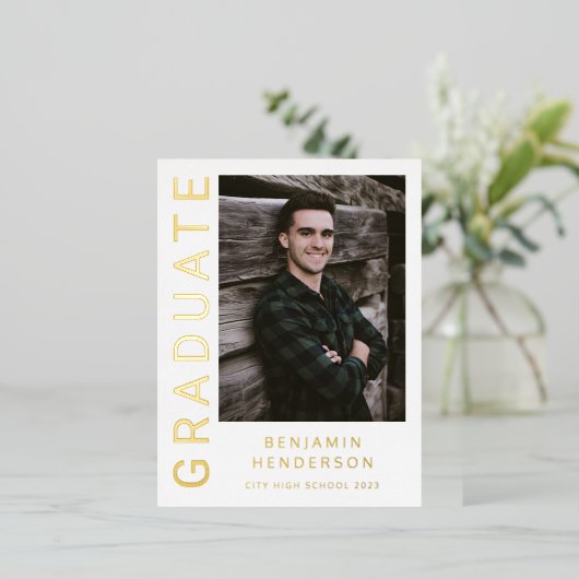 Aankondiging Afstuderen van Modern Boy Foto Gold F (Staand Voorkant)