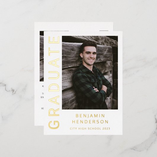 Aankondiging Afstuderen van Modern Boy Foto Gold F (Voorkant / Achterkant)