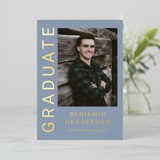 Aankondiging Afstuderen van Modern Boy Foto Gold F (Staand Voorkant)