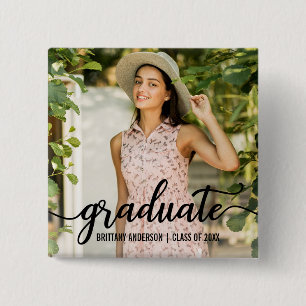 Aankondiging Afstuderen van modern script Foto Vierkante Button 5,1 Cm