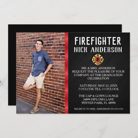 Aankondiging Afstuderen van Trendy Firefighter Sch (Voorkant / Achterkant)