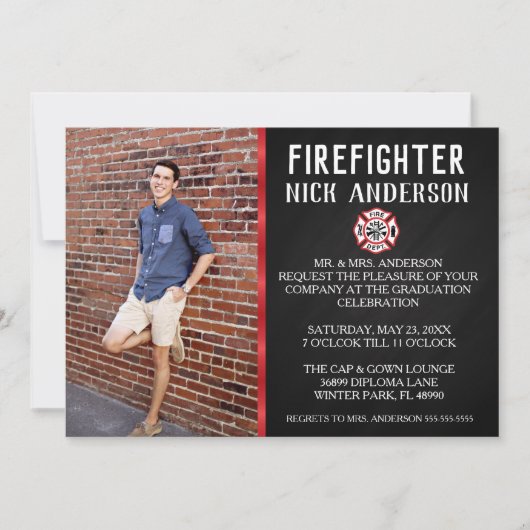 Aankondiging Afstuderen van Trendy Firefighter Sch (Voorkant)