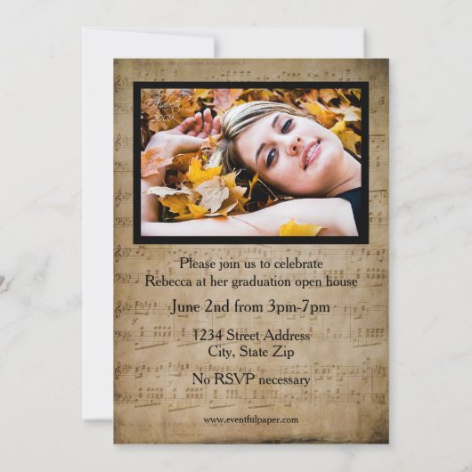 Aankondiging Afstuderen voor vel muziek met foto's (Achterkant)