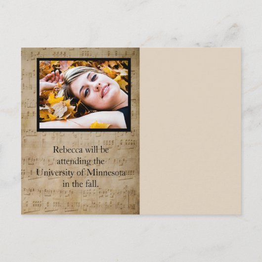 Aankondiging Afstuderen voor vel muziek - Postkaar (Achterkant)