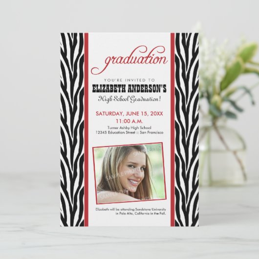 Aankondiging Afstuderen Zebra Print (rood) (Staand voorkant)