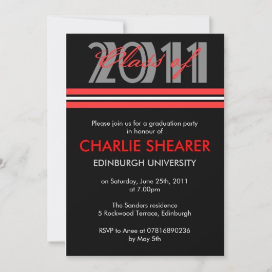 Aankondiging afstuderen zwart en rode strepen (Voorkant)