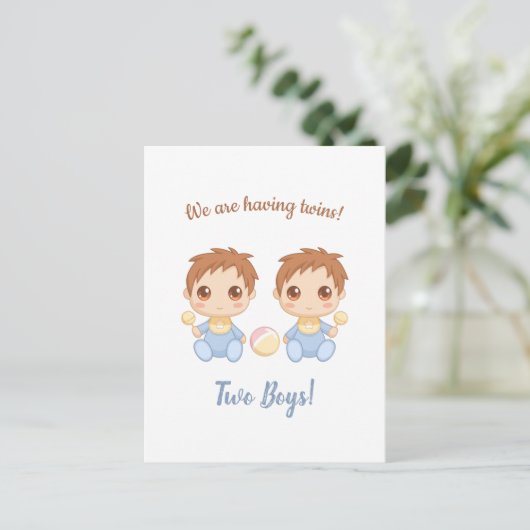 Aankondiging Baby Boy Twins Briefkaart (Staand voorkant)