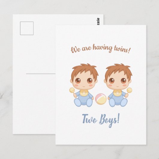 Aankondiging Baby Boy Twins Briefkaart (Voorkant / Achterkant)