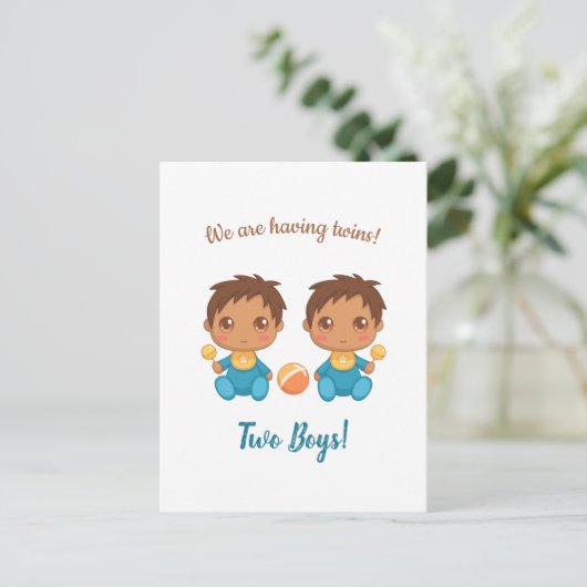 Aankondiging Baby Boy Twins Briefkaart (Staand voorkant)