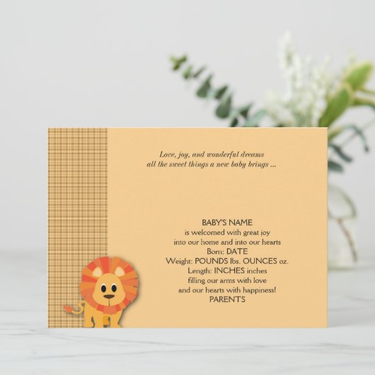 Aankondiging Baby Butterscotch Lion (Staand voorkant)