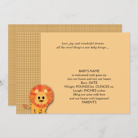 Aankondiging Baby Butterscotch Lion (Voorkant / Achterkant)