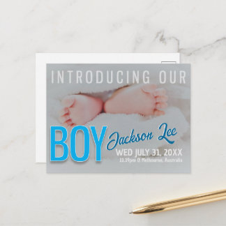 Aankondiging baby JONGEN foto ansichtkaart