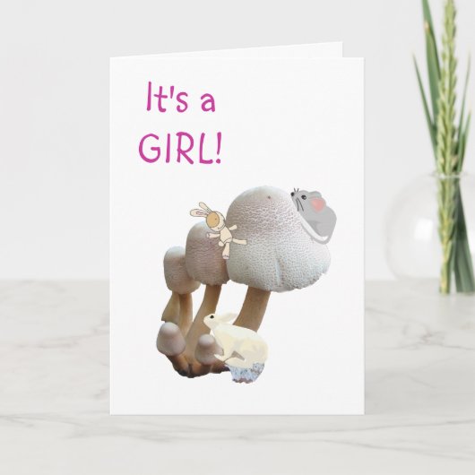 Aankondiging Baby Meisje Paddestoel Speelgoed Spee (Voorkant)