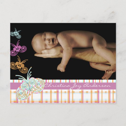 Aankondiging baby meisje - Vlinders (Voorkant)