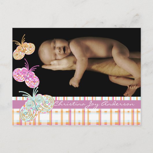 Aankondiging baby meisje - Vlinders (Voorkant)