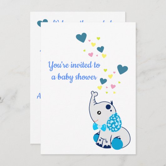 Aankondiging baby shower met Baby olifant (Voorkant / Achterkant)