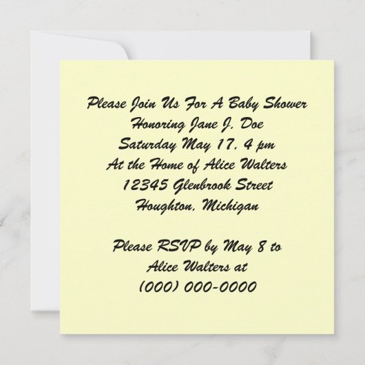 Aankondiging  Baby shower partij (Achterkant)