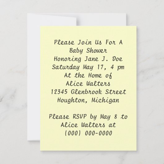 Aankondiging  Baby shower partij (Achterkant)