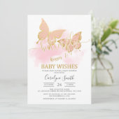 Aankondiging Baby shower peach Butterfly (Staand voorkant)