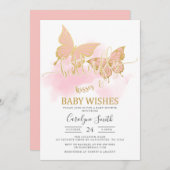 Aankondiging Baby shower peach Butterfly (Voorkant / Achterkant)