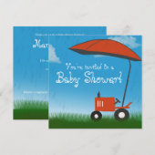 Aankondiging Baby shower trekker: Red Tractor (Voorkant / Achterkant)