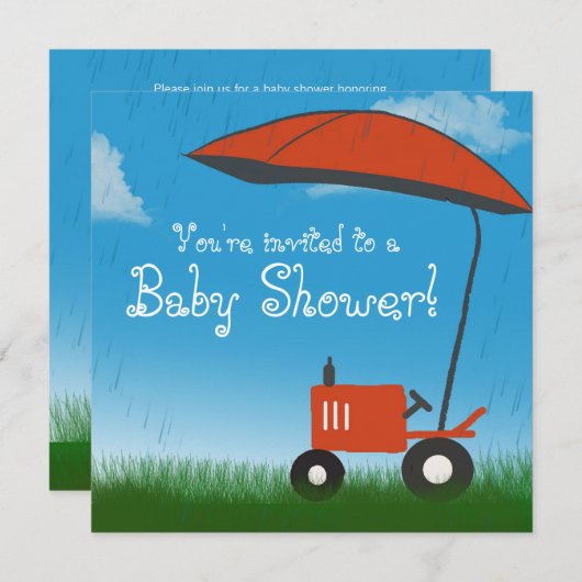 Aankondiging Baby shower trekker: Red Tractor (Voorkant / Achterkant)
