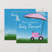 Aankondiging Baby shower trekker: Roze tractor (Voorkant / Achterkant)