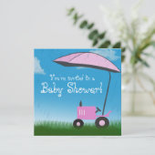 Aankondiging Baby shower trekker: Roze tractor (Staand voorkant)