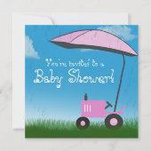 Aankondiging Baby shower trekker: Roze tractor (Voorkant)