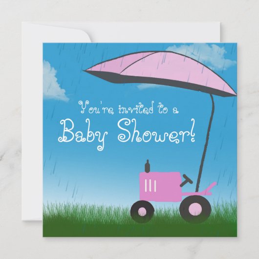 Aankondiging Baby shower trekker: Roze tractor (Voorkant)