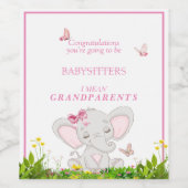 Aankondiging babymeisje Olifant Vlinders Wijn Etiket (Enkel label)