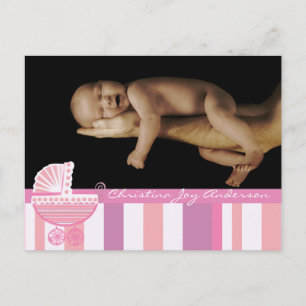 Aankondiging babymeisje - Roze babybuggy