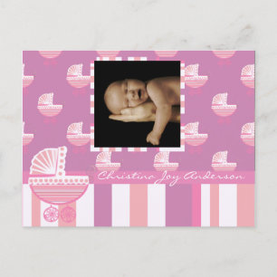 Aankondiging babymeisje - Roze babybuggy