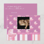 Aankondiging babymeisje - Roze babybuggy (Voorkant / Achterkant)