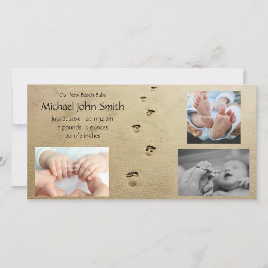 Aankondiging Beach Footprints Baby (Voorkant)