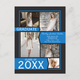 Aankondiging blauw 5-fotocollage Afstuderen Briefkaart