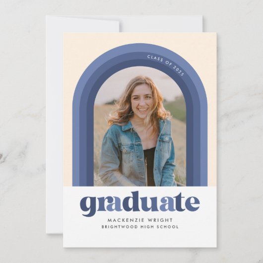Aankondiging blauw Afstuderen Retro Arch (Voorkant)