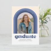 Aankondiging blauw Afstuderen Retro Arch (Staand voorkant)