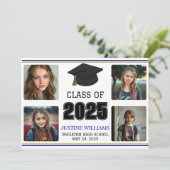 Aankondiging blauw en goudAfstuderen (Staand voorkant)