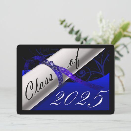 Aankondiging blauw en zwart Afstuderen (Staand voorkant)