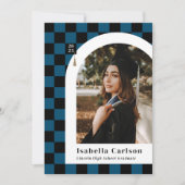 Aankondiging blauw en zwart gecheckt Afstudeerder (Voorkant)