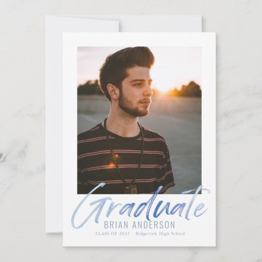 Aankondiging blauw handgeschreven foto-Afstuderen (Voorkant)